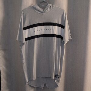 Under Armour Gray Short-Sleeve Hooded Performance Shirt with Black Stripes